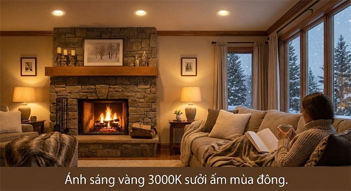 Không gian ấm cúng với ánh sáng vàng vào mùa đông