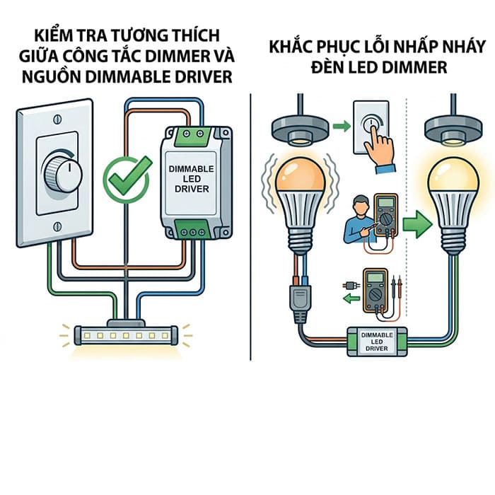 Kiểm tra tương thích giữa công tắc Dimmer và Nguồn Dimmable Driver