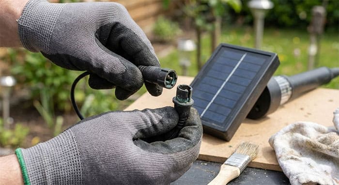 Kiểm tra và vệ sinh jack nối dây đèn năng lượng mặt trời