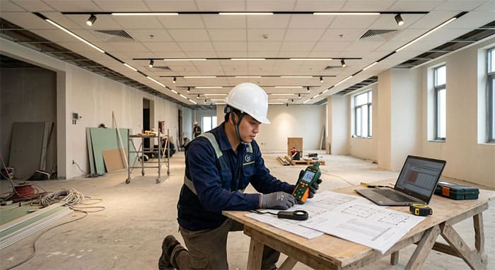 Kỹ sư Thegioianhsang.vn đang giám sát thi công độ rọi ánh sáng