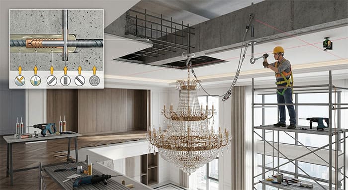 Kỹ thuật khoan cấy ty ren móc đèn chùm vào dầm bê tông cốt thép