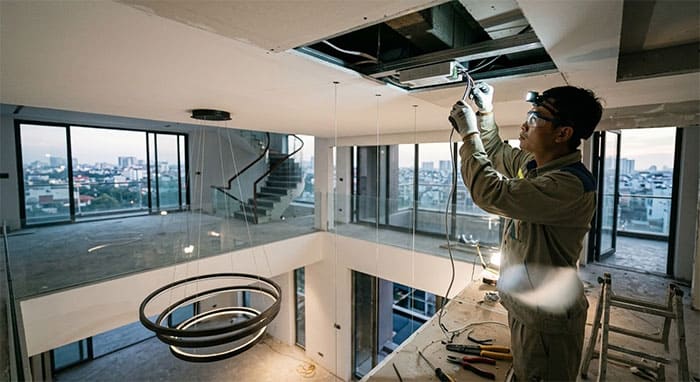 Kỹ thuật thi công đèn thông tầng hiện đại giấu nguồn âm trần