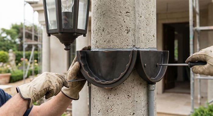 Kỹ thuật thi công đèn vách có đế bán nguyệt ôm khít vào cột bê tông hình tròn