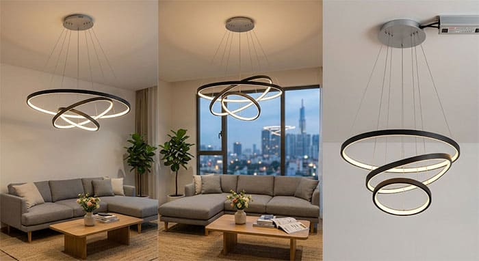 Lắp đặt đèn thả 3 vòng LED chuẩn kỹ thuật và an toàn