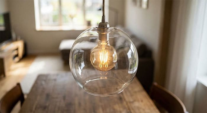 Lưu ý công suất và kích thước khi chọn bóng đèn cho đèn thả chao thủy tinh trong suốt