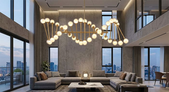 Mẫu đèn chùm hiện đại cao cấp cấu trúc phân tử DNA