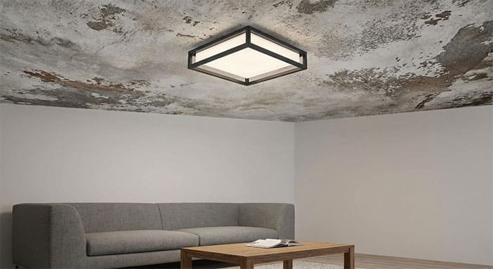 Mẫu đèn led ốp trần vuông lắp nổi trên trần bê tông sơn giả cổ