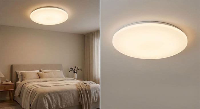 Mẫu đèn ốp trần phòng ngủ có tấm tán quang mica mờ chống chói mắt