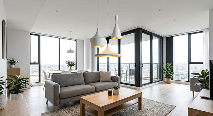 Mẫu đèn thả Bắc Âu màu trắng trang nhã cho phòng khách không gian mở