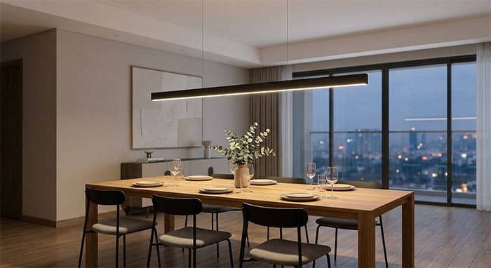 Mẫu đèn thả bàn ăn chữ nhật dạng thanh LED dài hiện đại