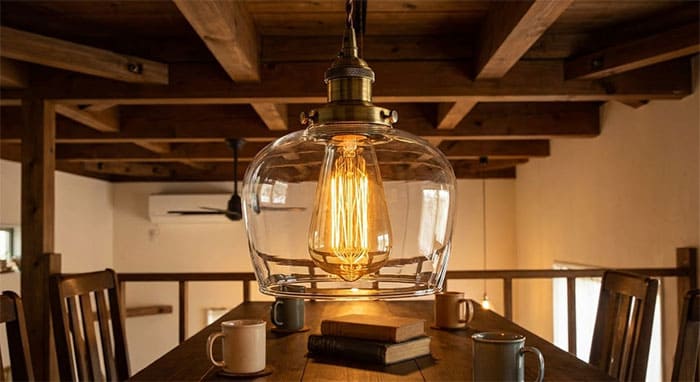 Mẫu đèn thả chao thủy tinh kết hợp bóng đèn LED Edison tạo điểm nhấn hoài cổ