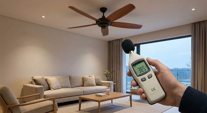 Máy đo độ ồn hiển thị chỉ số thấp khi đo quạt trần 5 cánh vận hành