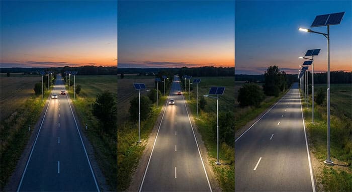 Mô phỏng 3 cách bố trí đèn đường: Một bên, so le và đối xứng