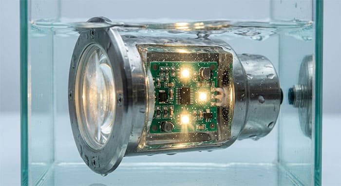 Mô phỏng công nghệ đổ keo Epoxy đúc đặc bo mạch bên trong đèn led chịu nước IP68