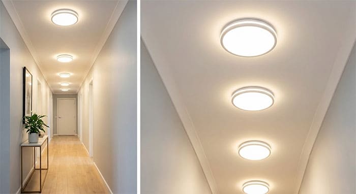 Mô phỏng khoảng cách chuẩn 2m - 3m khi lắp đèn ốp trần lối đi