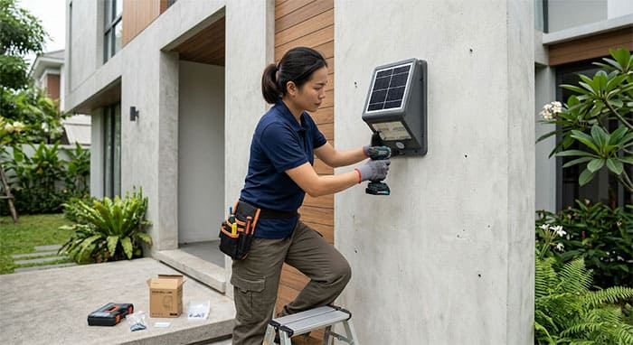 Quá trình lắp đặt đèn tường năng lượng mặt trời nhanh chóng không cần kéo dây điện