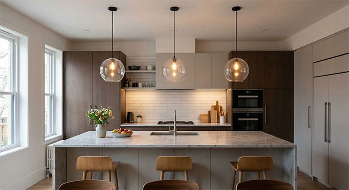 Quy tắc bố trí đèn thả số lẻ cho đảo bếp