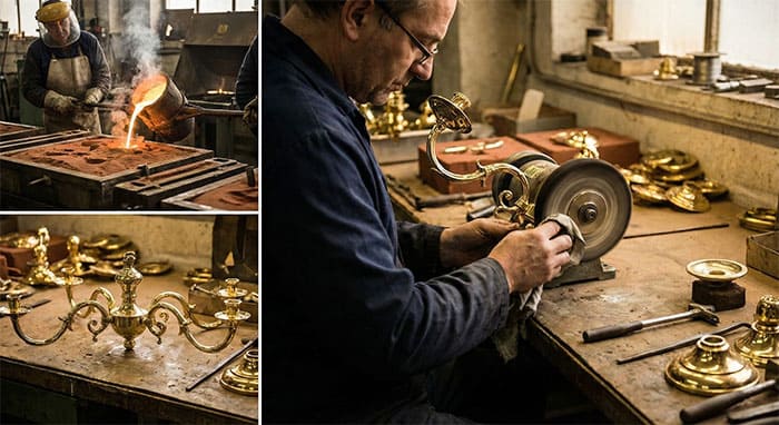 Quy trình đúc và đánh bóng đèn chùm đồng thủ công