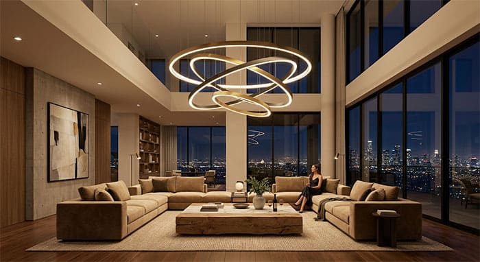 Review mẫu đèn thả 3 vòng và 4 vòng LED đan chéo