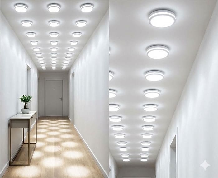 Sai lầm khi lắp đặt đèn ốp trần lối đi quá dày đặc