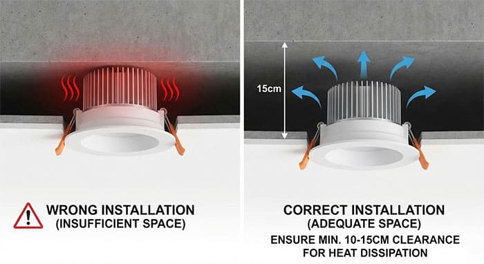 Sai lầm lắp đặt đèn LED âm trần trong trần thạch cao kín
