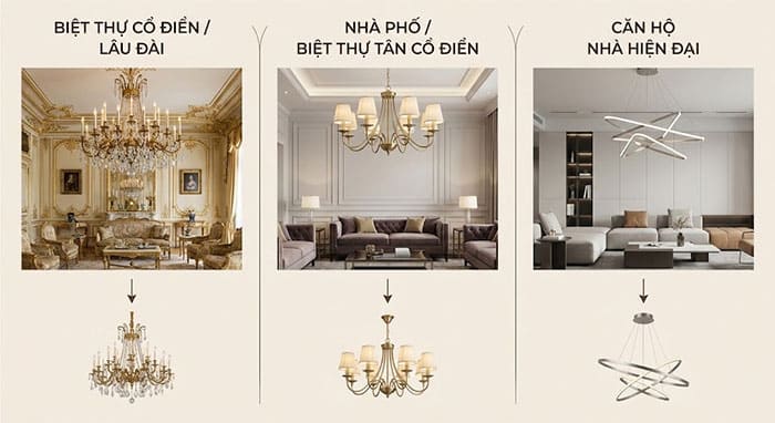 Sơ đồ gợi ý chọn đèn theo từng loại kiến trúc nhà ở