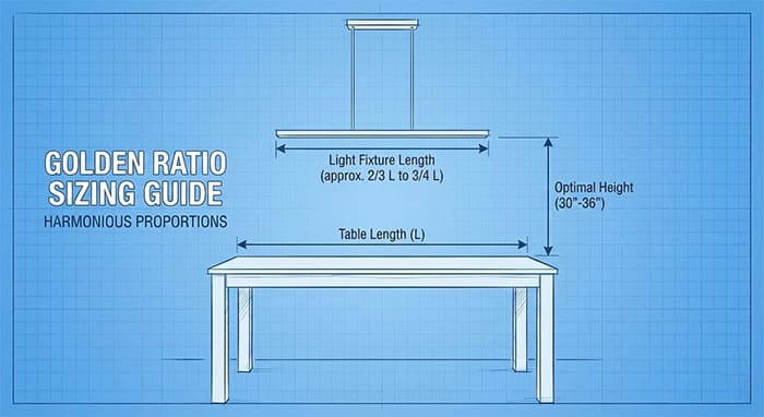 Sơ đồ tỷ lệ kích thước đèn chùm line và bàn ăn