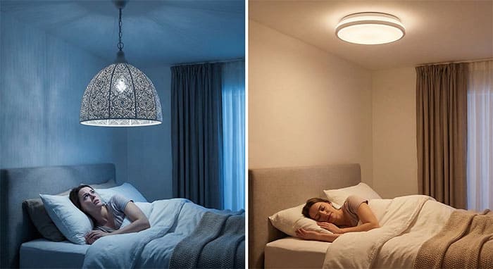 So sánh cảm giác bất an khi dùng đèn thả và sự bình yên khi dùng đèn mâm ốp trần trong phòng ngủ