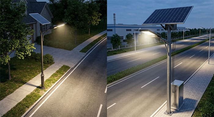 So sánh cấu tạo giữa đèn đường năng lượng mặt trời liền thể và tấm pin rời