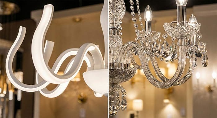 So sánh chi tiết đèn chùm chất liệu Mica và Thủy tinh