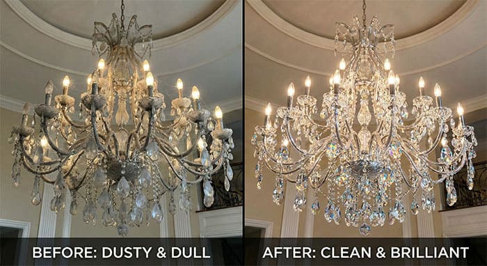 So sánh đèn chùm pha lê trước và sau khi vệ sinh bụi bẩn