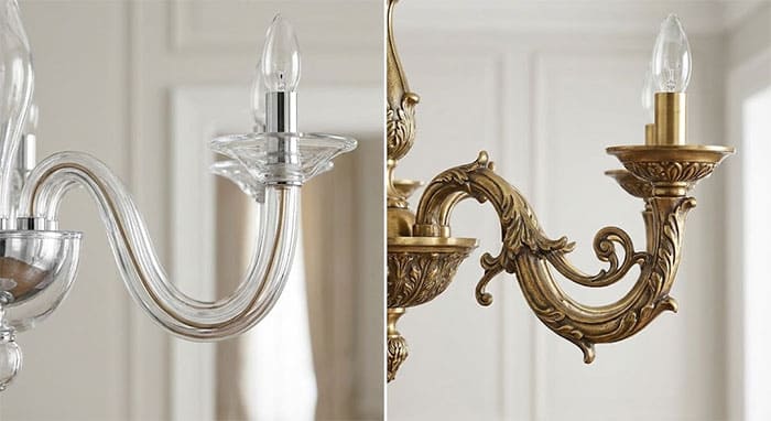 So sánh đèn chùm tay thủy tinh và đèn chùm tay đồng