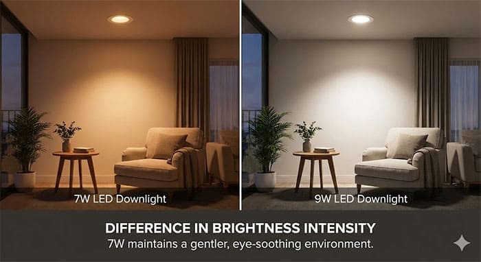 So sánh độ sáng đèn led âm trần 7w và 9w