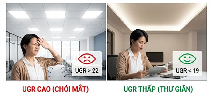 So sánh hiệu ứng thị giác theo chỉ số UGR chống chói