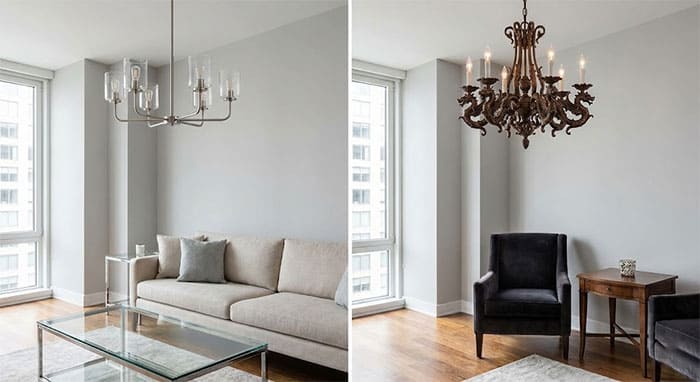 So sánh không gian lắp đèn tay trơn và đèn tay rồng