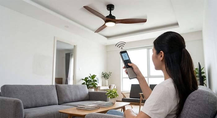 Sử dụng Remote điều khiển từ xa sóng RF điều chỉnh tốc độ gió cho quạt trần 3 cánh