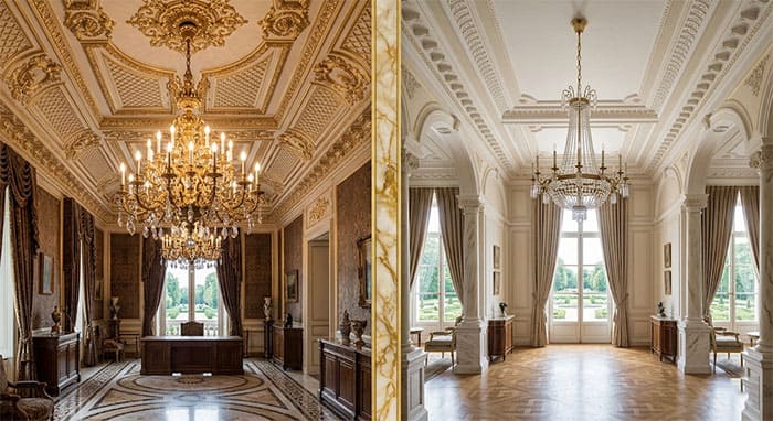 Sự khác biệt trong việc ứng dụng đèn chùm cổ điển và đèn chùm tân cổ điển cho trần nhà