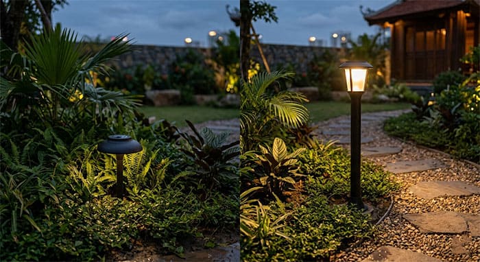 Sự khác biệt về hiệu ứng chiếu sáng giữa đèn nấm thấp 30cm và trụ đèn sân vườn 80cm