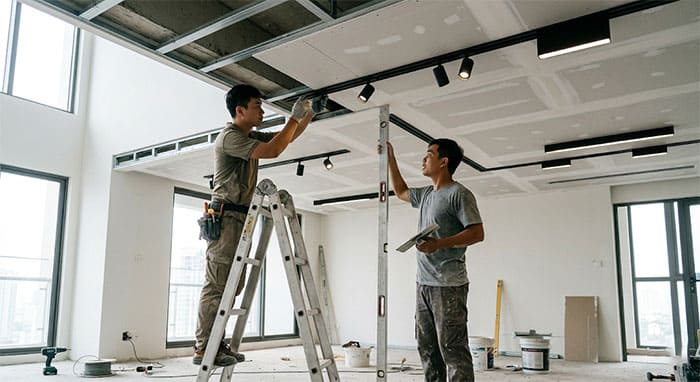 Thi công đèn ray nam châm âm trần