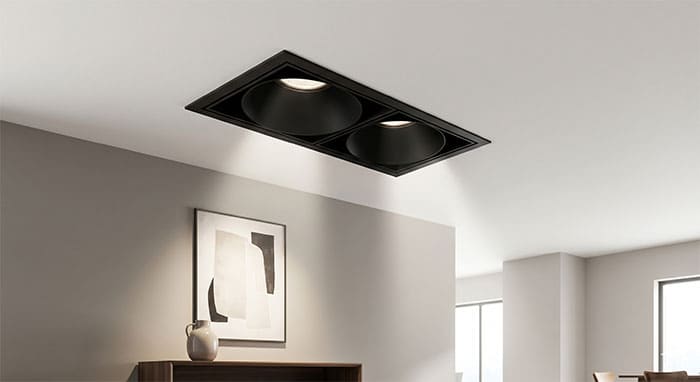 Thiết kế đèn spotlight đôi âm trần chống chói viền đen hiện đại