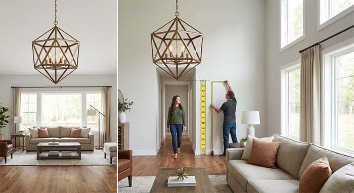 Thông số chiều cao treo đèn thả trần phòng khách chuẩn