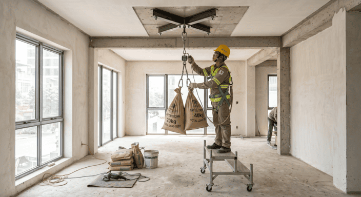 thử tải móc treo đèn chùm