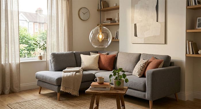 Tiêu chuẩn chiều cao khi lắp đèn treo góc sofa phòng khách