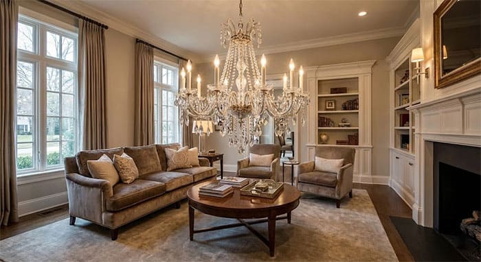 Treo đèn chùm pha lê nến đúng cách là phía trên bàn trà