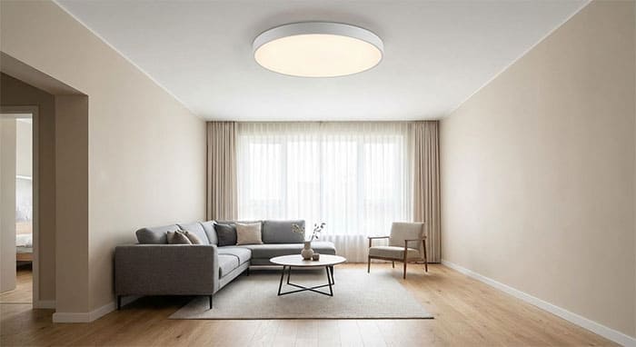 Tỷ lệ kích thước đèn mâm ốp trần cân đối với không gian phòng khách