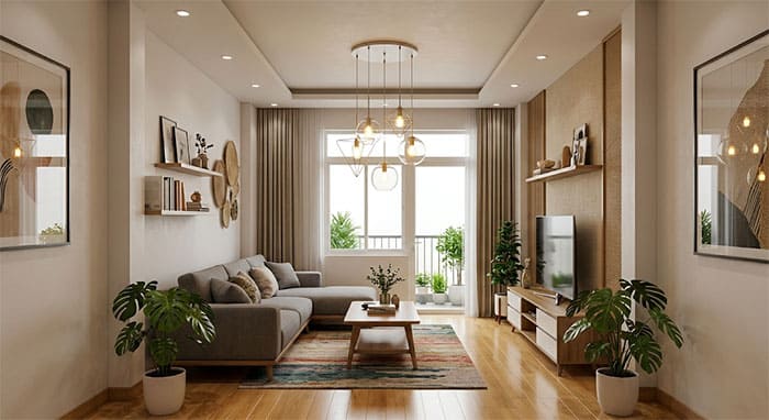 Tỷ lệ kích thước đèn thả phù hợp với chiều rộng nhà 4m