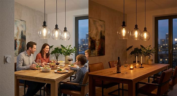 Ứng dụng công tắc chiết áp Dimmer điều chỉnh độ sáng đèn phòng ăn