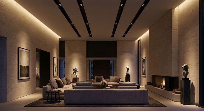 Ứng dụng đèn âm trần chóa sâu trong thiết kế phòng khách biệt thự