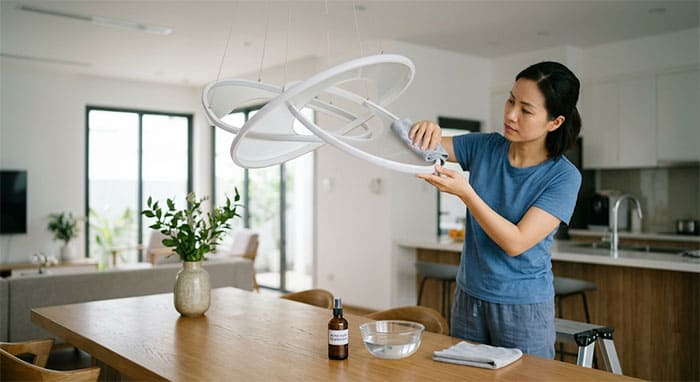 Vệ sinh đèn thả LED Silicon và Mica đúng cách bằng khăn mềm