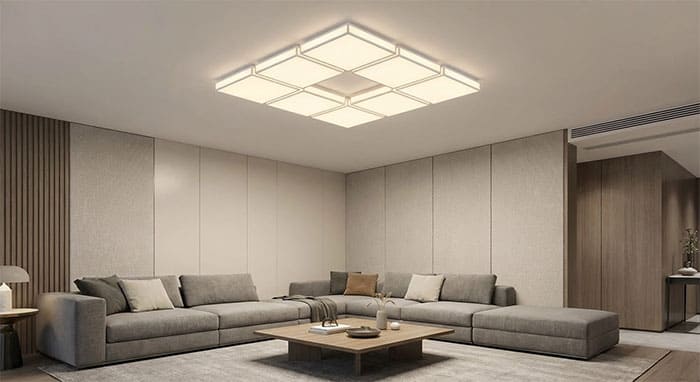 Nghệ thuật hình khối trong việc sử dụng đèn mâm LED vuông cho phòng khách